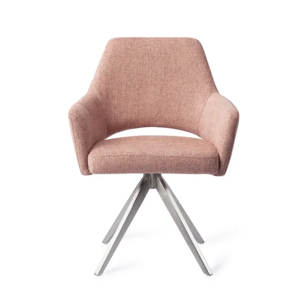 Set 2 scaune rotative dining din tesatura roz piersica/argintiu Yanai