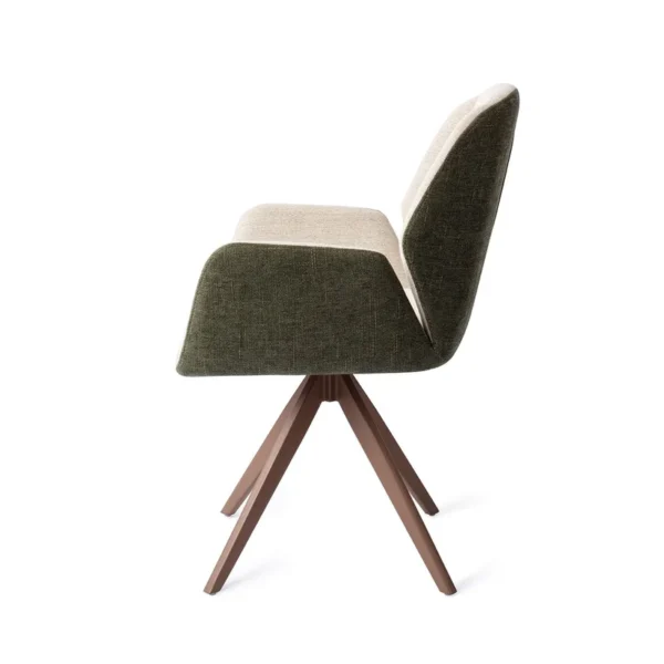 Set 2 scaune rotative dining din tesatura verde bej/maro Myoko - imagine 4