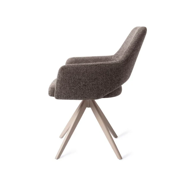 Set 2 scaune rotative dining din tesatura gri inchis/bej Yanai - imagine 3