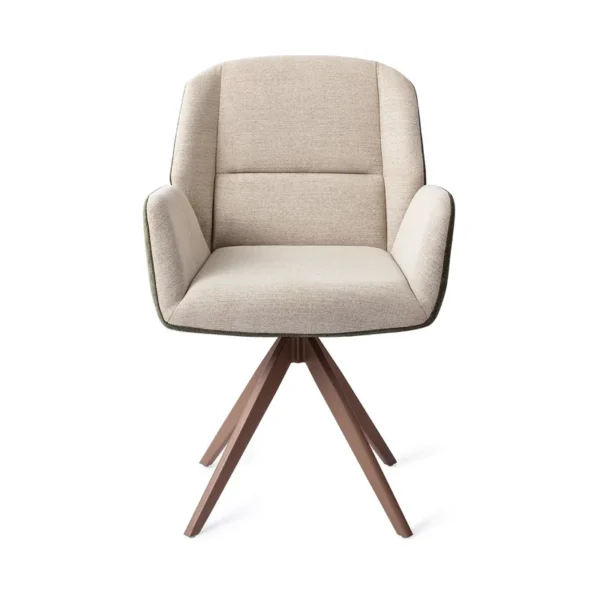 Set 2 scaune rotative dining din tesatura verde bej/maro Myoko