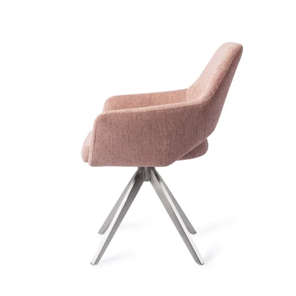 Set 2 scaune rotative dining din tesatura roz piersica/argintiu Yanai - imagine 3