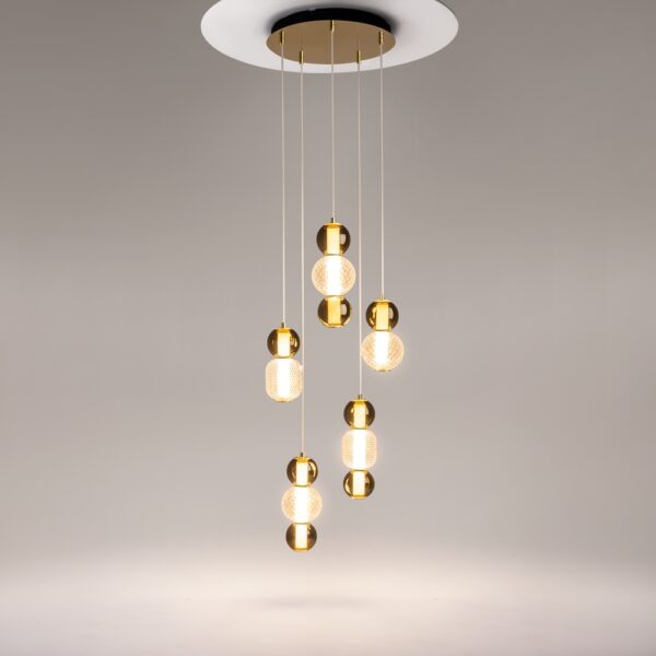 Lustra aurie cu Led din metal si sticla Drop 5 L - imagine 5