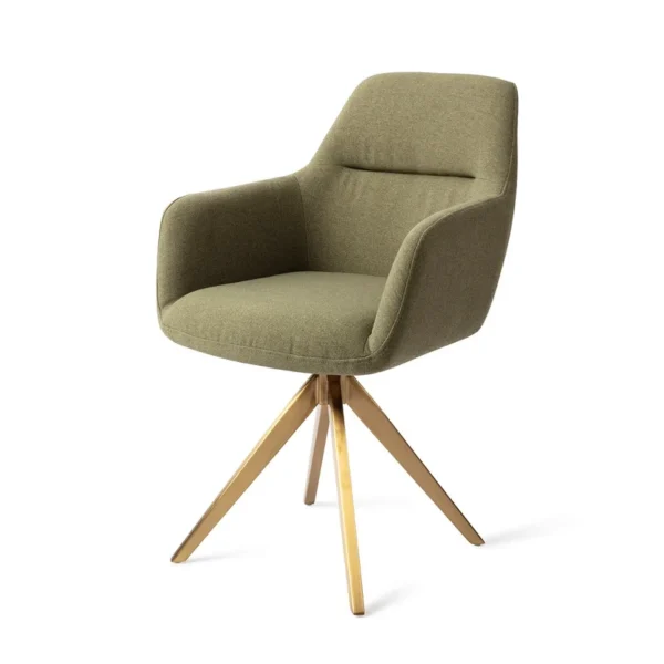 Set 2 scaune dining rotative din tesatura verde/auriu Kinko - imagine 3