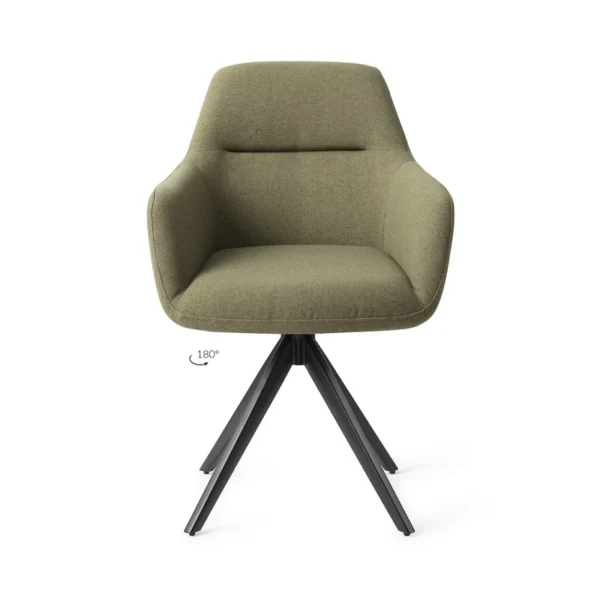 Set 2 scaune dining rotative din tesatura verde/negru Kinko