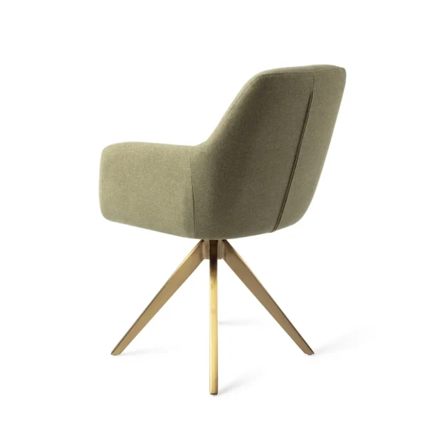 Set 2 scaune dining rotative din tesatura verde/auriu Kinko - imagine 5
