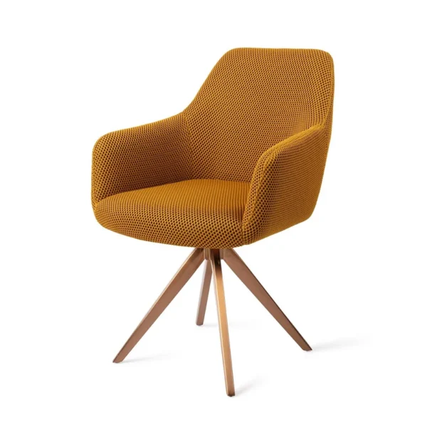 Set 2 scaune dining rotative din tesatura galben mustar/roze Hiroo - imagine 2