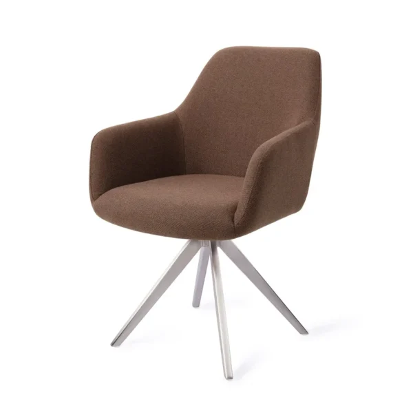 Set 2 scaune dining rotative din tesatura maro/argintiu Hiroo - imagine 2