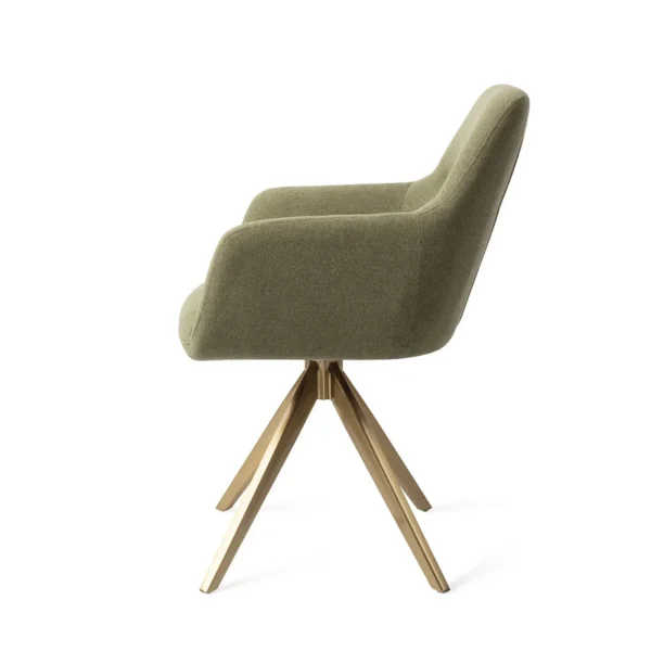 Set 2 scaune dining rotative din tesatura verde/auriu Kinko - imagine 4