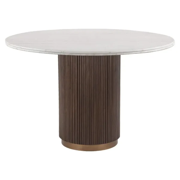 Masa dining rotunda maro/alba din lemn si marmura Ø120 Mayfield