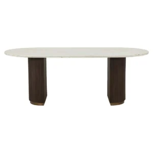 Masa dining maro/alba din lemn si marmura Mayfield II