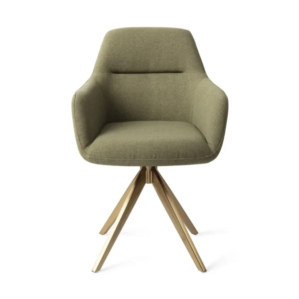 Set 2 scaune dining rotative din tesatura verde/auriu Kinko