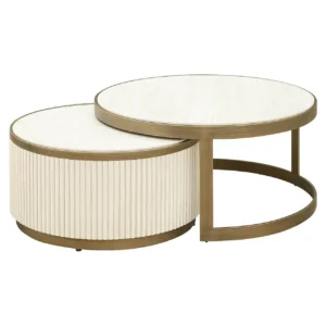 Set 2 mese de cafea bej auriu din fier si ceramica Tivoli