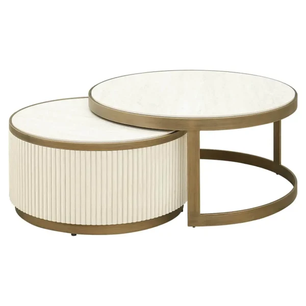 Set 2 mese de cafea bej auriu din fier si ceramica Tivoli
