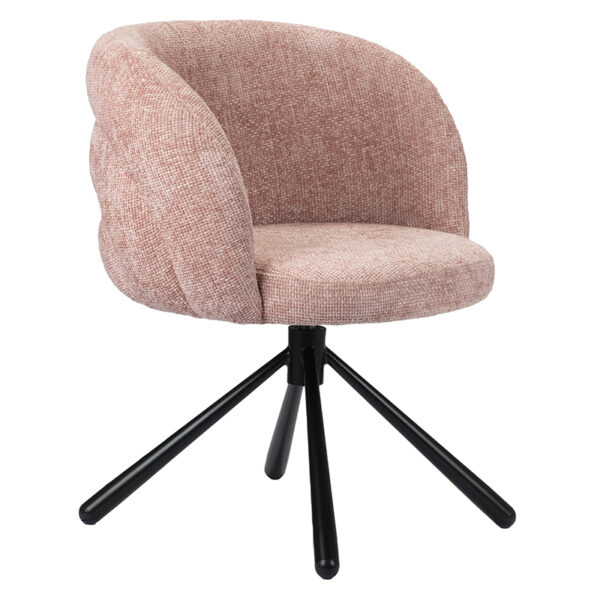 Scaun dining rotativ roz prafuit din tesatura Pebble