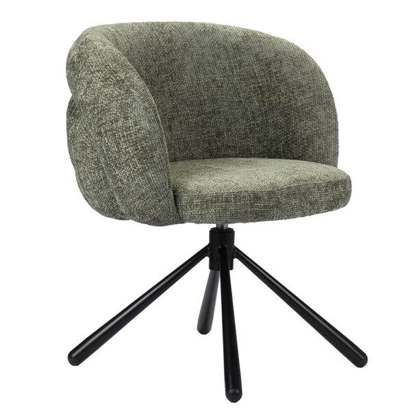 Scaun dining rotativ verde din tesatura Pebble