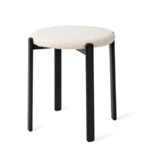 Taburet alb crem din tesatura boucle Obu