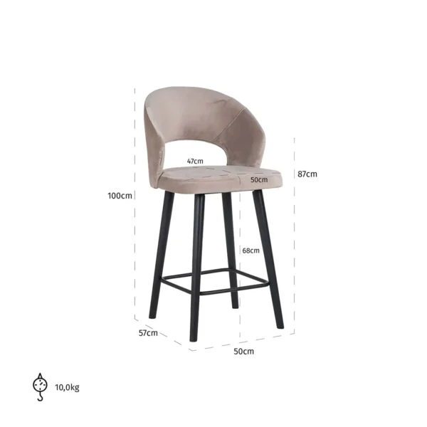 Scaun de bar bej din catifea Savoy S - imagine 10