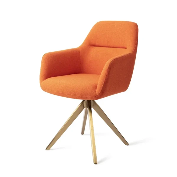 Set 2 scaune dining rotative din tesatura portocaliu/auriu Kinko - imagine 2