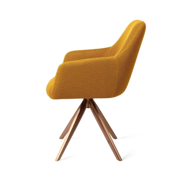 Set 2 scaune dining rotative din tesatura galben mustar/roze Hiroo - imagine 3