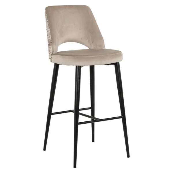 Scaun de bar bej din tesatura si catifea h107 Tabitha - imagine 2