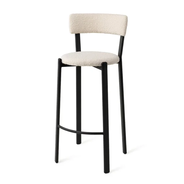 Scaun de bar alb din tesatura boucle Obu L - imagine 2