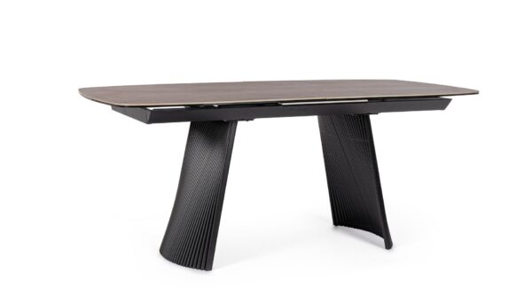 Masa dining extensibila maro/negru din metal si portelan Oliver - imagine 2