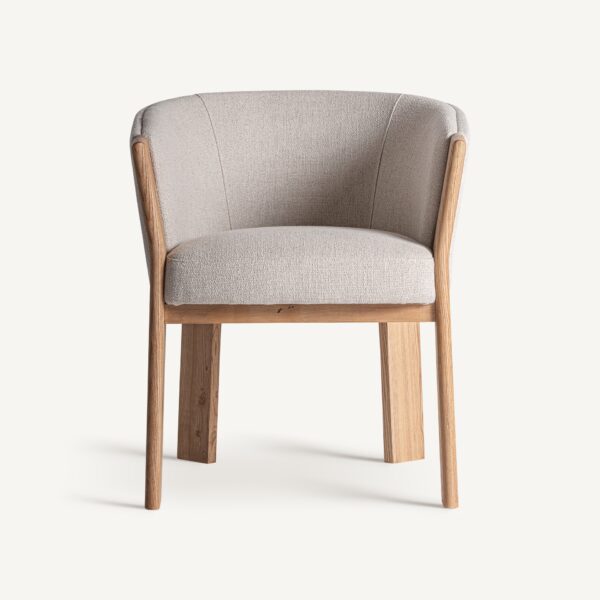 Scaun dining bej din lemn de stejar si tesatura Nara - imagine 4