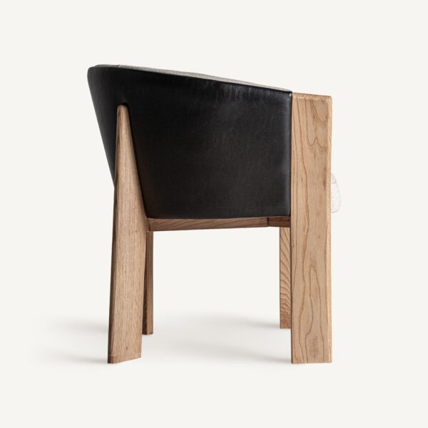 Scaun dining bej din lemn de stejar si piele Nara - imagine 5