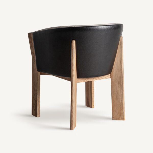 Scaun dining bej din lemn de stejar si piele Nara - imagine 4