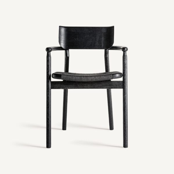 Scaun dining negru din lemn si fibre naturale Tasque - imagine 2