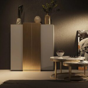 Pantofar alb/auriu din MDF si metal h134 cm Vamos
