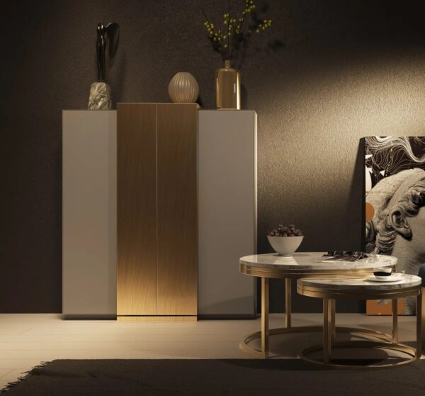 Pantofar alb/auriu din MDF si metal h134 cm Vamos