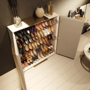 Pantofar alb/auriu din MDF si metal h134 cm Vamos
