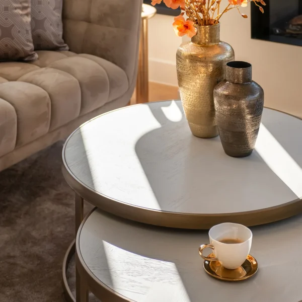 Set 2 mese de cafea albe/aramii din lemn de stejar si metal Whitebone - imagine 7