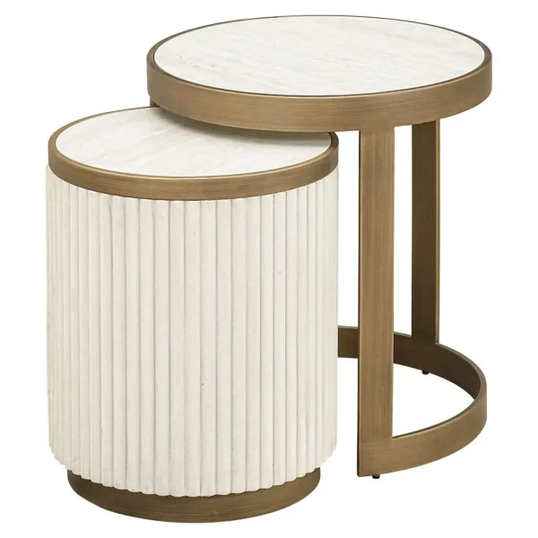 Set 2 mese laterale bej auriu din fier si ceramica Tivoli