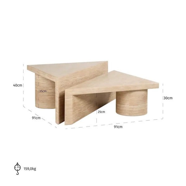 Set 2 mese de cafea bej natur din travertin Fictus - imagine 6