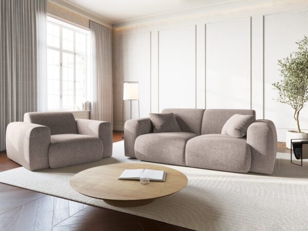 Canapea bej deschis 2 locuri din tesatura chenille Nolio - imagine 2