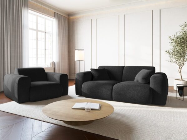 Canapea neagra 2 locuri din tesatura chenille Nolio - imagine 2