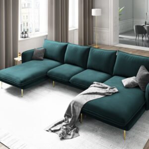 Coltar albastru petrol/auriu 6 locuri din catifea Vienna