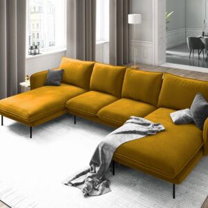 Coltar galben mustar/negru 6 locuri din catifea Vienna