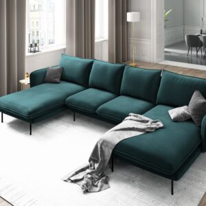 Coltar albastru petrol/negru 6 locuri din catifea Vienna