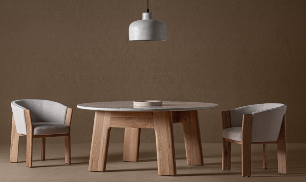 Scaun dining bej din lemn de stejar si tesatura Nara - imagine 2