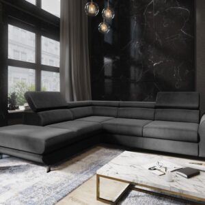 Coltar extensibil gri inchis 5 locuri din catifea Mario