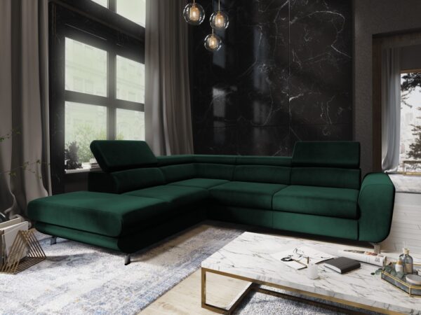 Coltar extensibil verde 5 locuri din catifea Mario - imagine 2