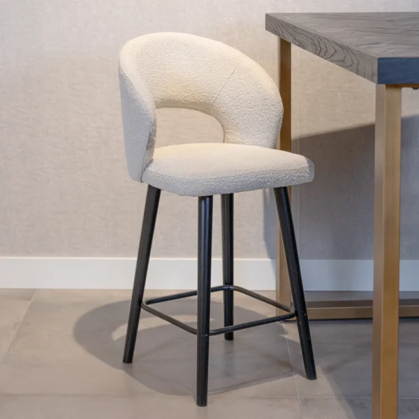 Scaun de bar alb din tesatura boucle Savoy S - imagine 2