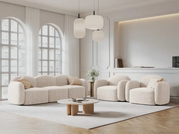 Canapea bej 3 locuri din tesatura chenille Blair - imagine 2