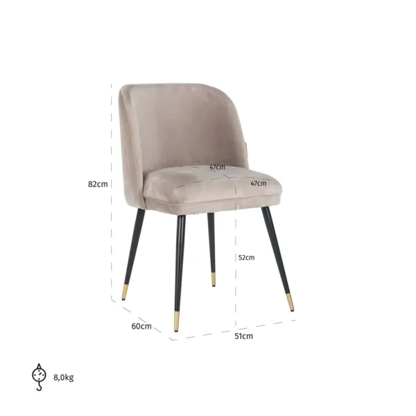 Scaun dining bej kaki din catifea Alicia - imagine 7