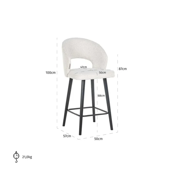 Scaun de bar alb din tesatura boucle Savoy S - imagine 8