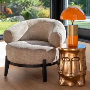 Fotoliu bej din tesatura texturata si lemn Montana II