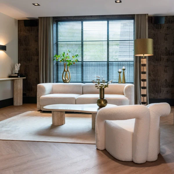 Canapea crem deschis din tesatura texturata Davina - imagine 2